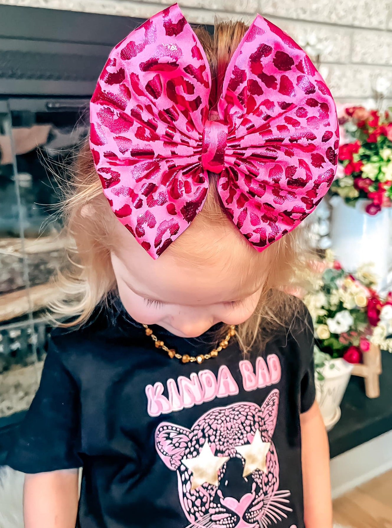 Pink Metallic Leopard Bow On Clip